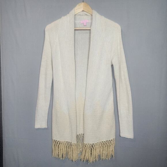 Lilly Pulitzer Tatum‎ Cardigan Gold Metallic Sweater Tassels Sz S - Picture 1 of 10